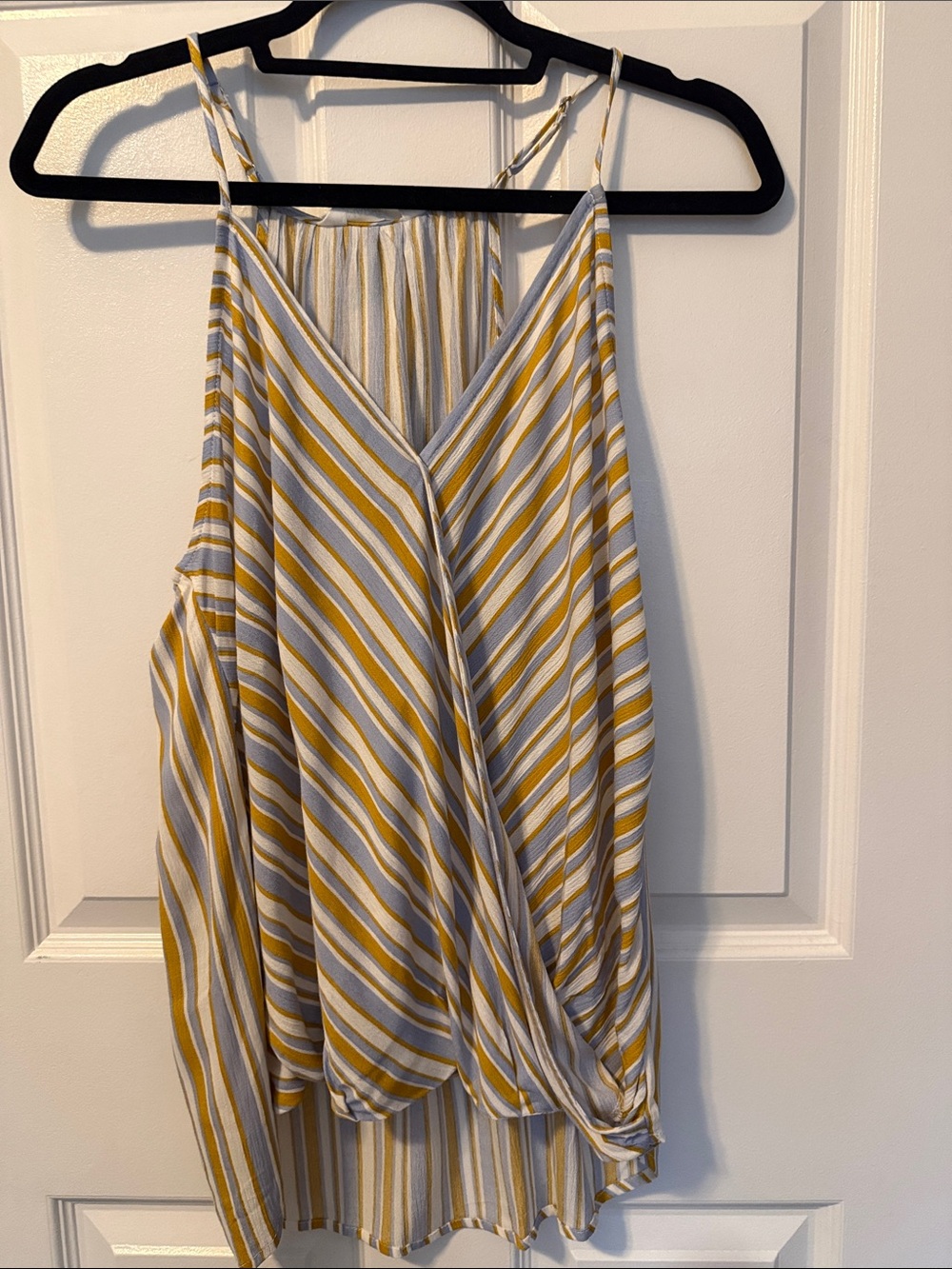 Market & Spruce Gold, Grey and White Striped Wrap Tank - sleeveless blouse